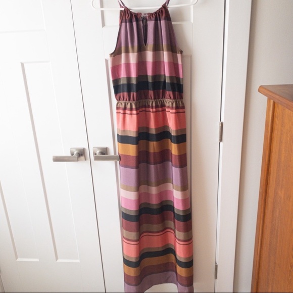 Loft Factory Colorful Striped Keyhole Halter Tie Maxi Dress Size S - Picture 2 of 4